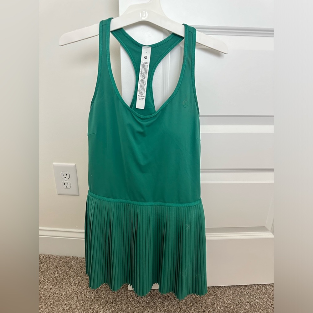 Green Racerback Pleated Dress
